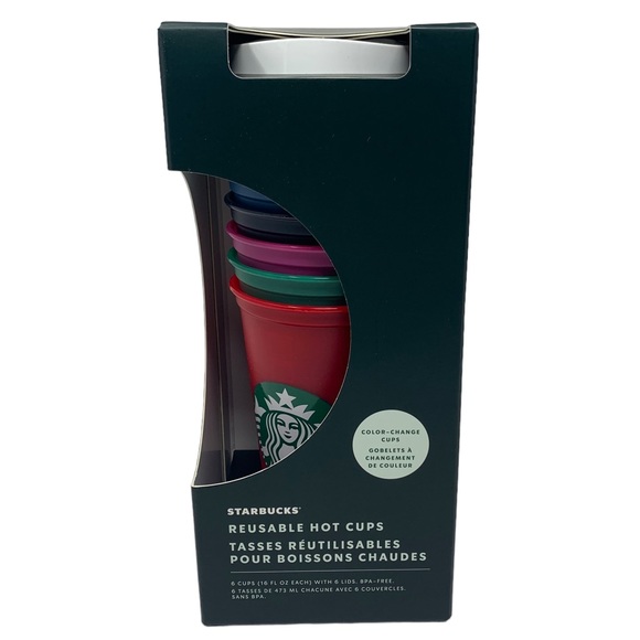 Starbucks Color-Changing Reusable Hot Cups Set of 6 with Lids New - Picture 3 of 8